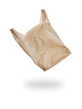 Beyaz arka plan üzerinde izole sarı plastik torba