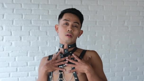 Sexy Transsexuál Smyslně Ukazuje Svou Vnitřní Podstatu Expresivním Tanci Bisexuální — Stock video