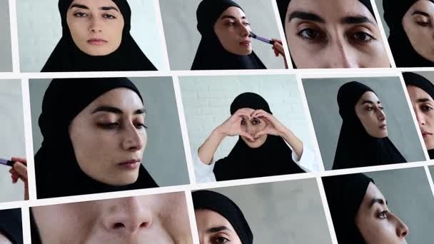Multiscreen Muslim Woman Black Hijab Rights Women Islamic World Freedom — Vídeos de Stock