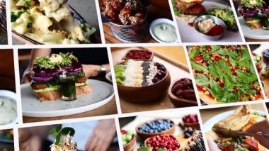 The collage is filled with vegetarian dishes made from natural products. Restaurant food for real gourmets. For connoisseurs of delicious food. Healthy food concept
