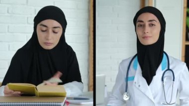 Türbanlı Müslüman bir kadın Arap dünyasında doktordur. Arap kadınlarının işgali. İslam 'da kadınların eğitim seçiminde özgürlükleri ve bir öğretmenin ve hemşirenin mesleği.