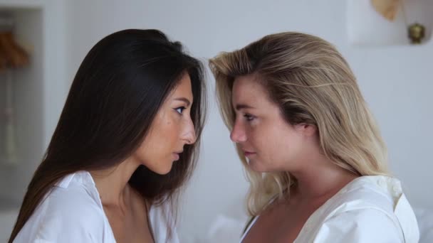 Two Girlfriends Love Each Other Have Real Female Understanding Women — Stockvideo