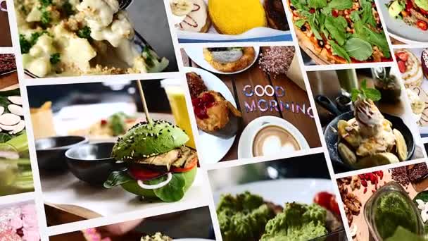 Collage Vegetarian Breakfast Options Healthy Nutritious Food Optimal Set Calories — Stockvideo