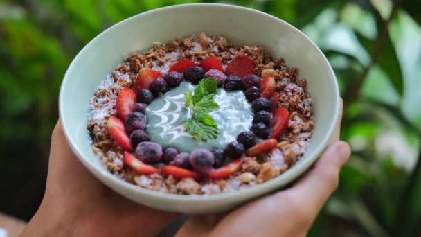 Delicious Breakfast Form Muesli Berries Healthy Breakfast Fill Your Day — Vídeo de Stock