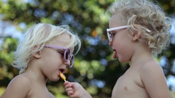 Profil Närbild Syskon Tvillingsyster Bebisar Kyssa Varandra Uttrycker Tillgivenhet Och — Stockvideo