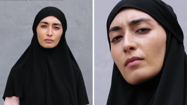 Mulher Muçulmana Hijab Que Contra Fundações Estabelecidas Representa Igualdade Das — Vídeo de Stock