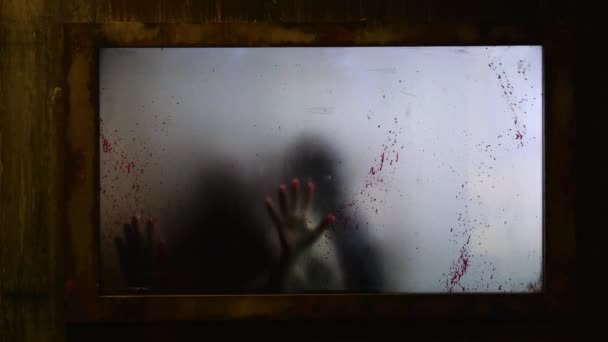 Blurred Hands Abducted People Scratch Bloodied Blurred Window Chilling Spectacle — Stock Video