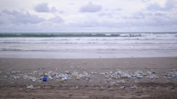Beaches Overflowing Household Waste Important Think Consequences Behavior Beaches Future — Stock Video