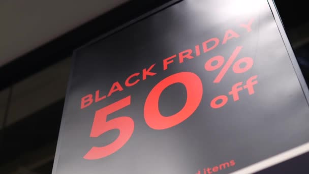 Minimalistisk Skylt Black Friday Försäljning Procent Rabatt Marknadsföring Moderna Köpcentrum — Stockvideo