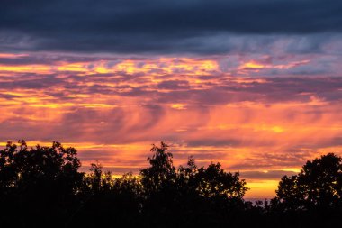 Renkli Günbatımı - Dramatik Bulut Resmi - Ağaç Silueti