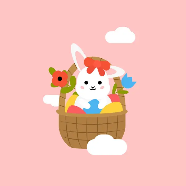 Yumurta ve Çiçekli Sevimli Paskalya Tavşanı, Çizim Vektörü