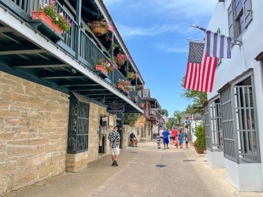 St. Augustine, FL USA - 14 Temmuz 2021: ABD 'nin en eski kentlerinden biri olan St. Augustine, Florida' nın tarihi bölgesi.