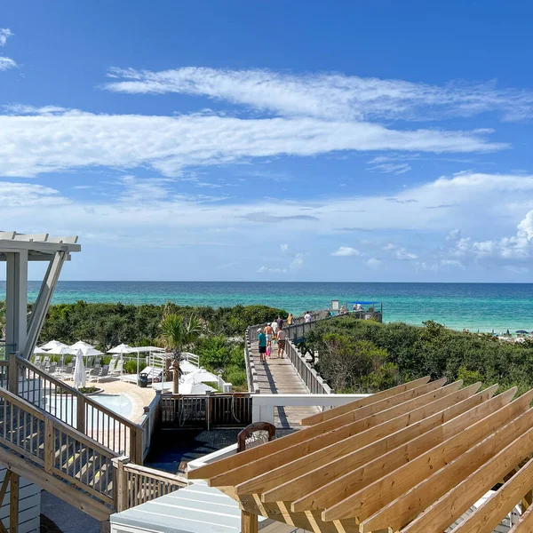Watercolor Usa July 2022 Aerial View Beach Blue Umbrella Lounge — Foto Stock