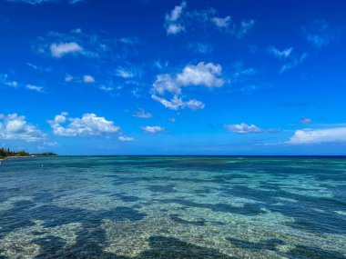 Cayman Adaları 'nın kuzey tarafındaki resif güneşli bir günde.