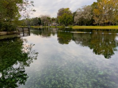 Bulutlu bir günde Florida, Dunnellon 'daki Rainbow River Eyalet Parkı' nda bahar..
