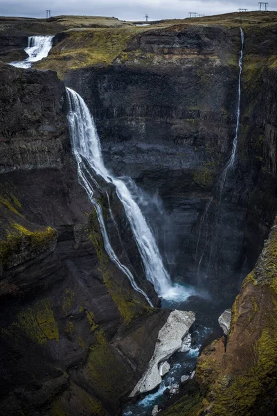 View Famous Haifoss Waterfall Fossa River Volcano Hekla Travel Iceland — Stock Photo, Image