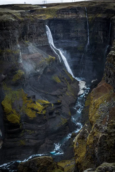 Vista Famosa Cachoeira Haifoss Rio Fossa Perto Vulcão Hekla Viaje — Fotografia de Stock