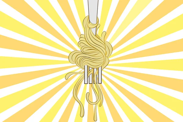 Los Espaguetis Rodaron Tenedor Posición Vertical Cayendo Decoración Fondos Tarjetas — Vector de stock