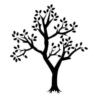 Ağaç silueti vektörü. Beyaz arkaplanda siluet.