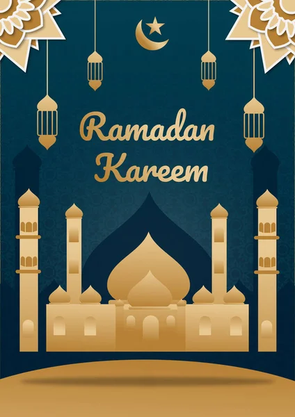 Illustration Ramadan Tema Moské Guld Färg — Stock vektor