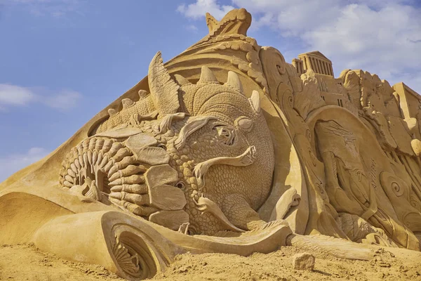 Sondervig Dänemark Mai 2023 Sandskulpturenfestival Charybdis Verschlingen Schiffe — Stockfoto