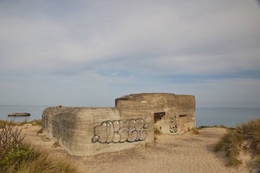 Skagen, Danimarka, 19 Mayıs 2023, Cape Grenen 'deki sığınak..