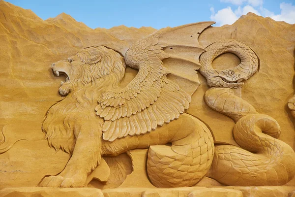 Sondervig Dánsko Května 2023 Mezinárodní Sand Sculpture Festival Chiméra — Stock fotografie