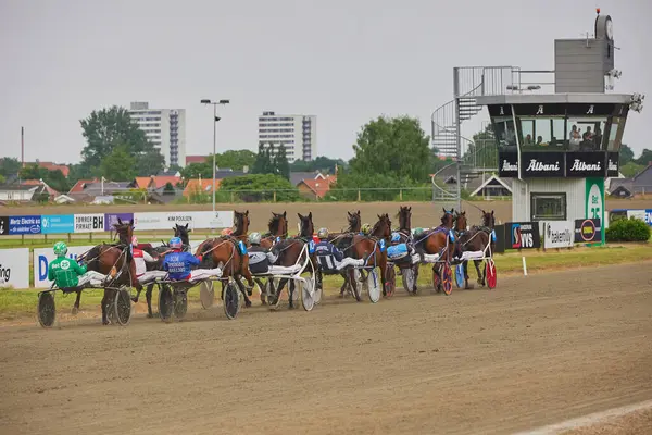 stock image Odense, Denmark, May 31, 2024: Horse racing with carts at the hippodrome