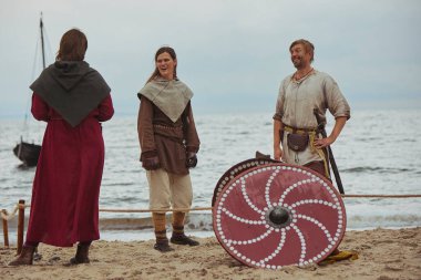 Hojbjerg, Denmark, July 27, 2024: Actors at the Viking Festival. clipart