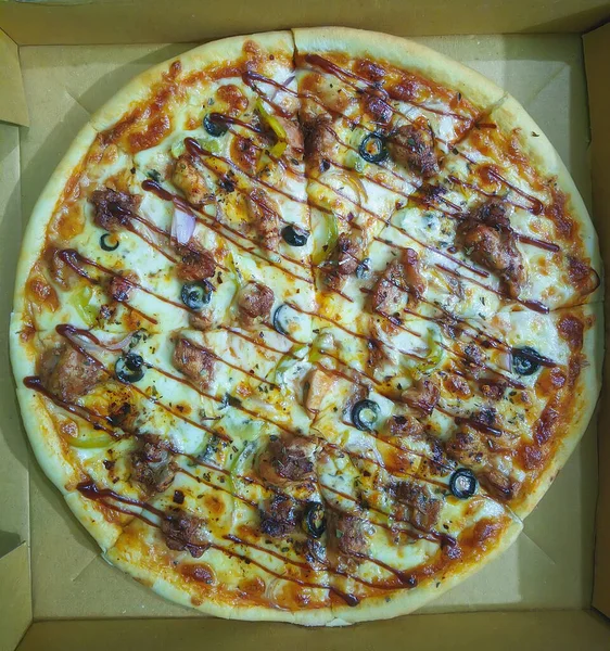 stock image Fresh Homemade Tandoori Pizza Margherita with buffalo mozzarella and basil