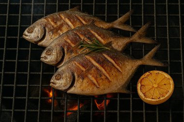 Yapay zeka kızarmış pomfret balığının üst görüntüsünü oluşturdu. Çıtır çıtır derili dumanlı izler ve sulu dokuda biberiye ve limonla tatlandırılmış kömür közleri kırsal ve tuzlu sıcaklığı çağrıştırıyor.