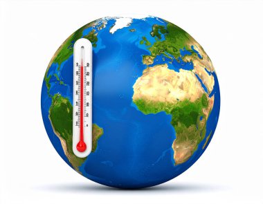 Yapay zeka, küresel ısınma ve iklim krizi kavramını sembolize eden yüksek ateşi gösteren tıbbi termometresi olan gerçekçi bir dünya yarattı.