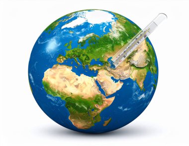 Yapay zeka, küresel ısınma ve iklim krizi kavramını sembolize eden yüksek ateşi gösteren tıbbi termometresi olan gerçekçi bir dünya yarattı.