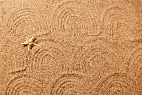 Sahildeki Kumların Üzerinde Dalgalar Deniz Yıldızı Şeklinde Bir Desen Doğal — Stok fotoğraf