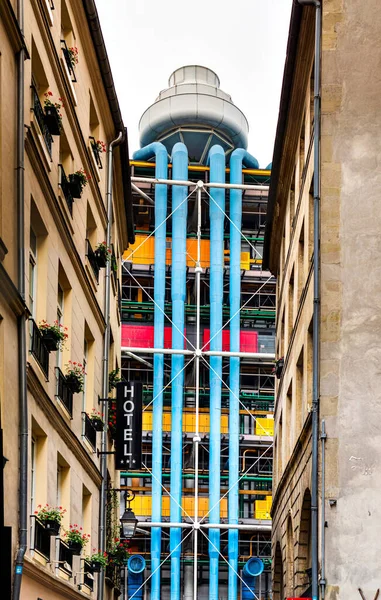 Flerfärgade Rör Centrum Pompidu Paris Utsikten Från Gränden Frankrike — Stockfoto