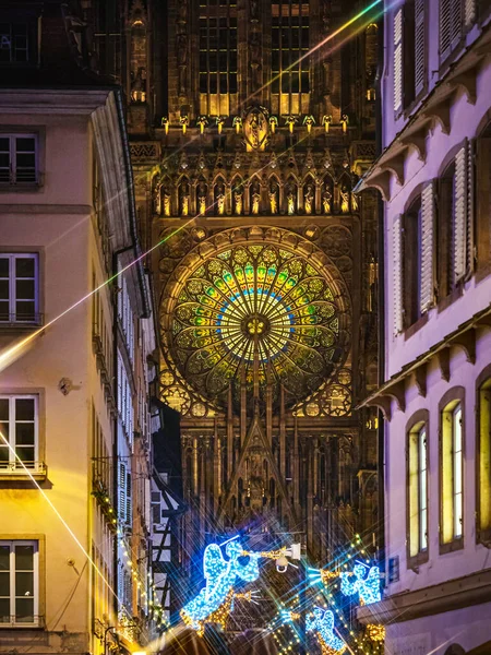Strazburg Sokaklarında Noel Süsleri Noel Başkenti Noel Pazarı Fransa — Stok fotoğraf