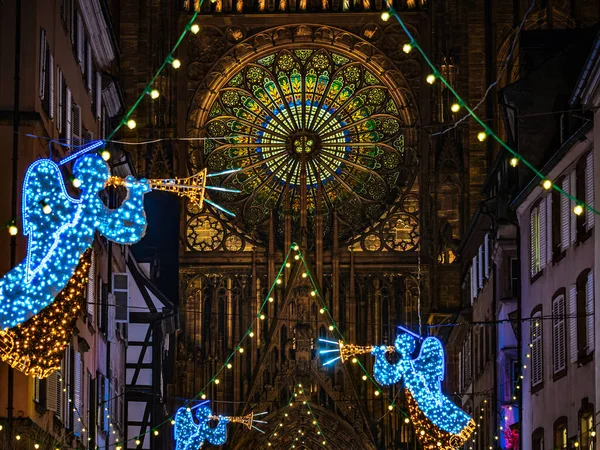 Weihnachtsdekoration Den Straßen Von Straßburg Der Hauptstadt Der Weihnachtszeit Weihnachtsmarkt — Stockfoto
