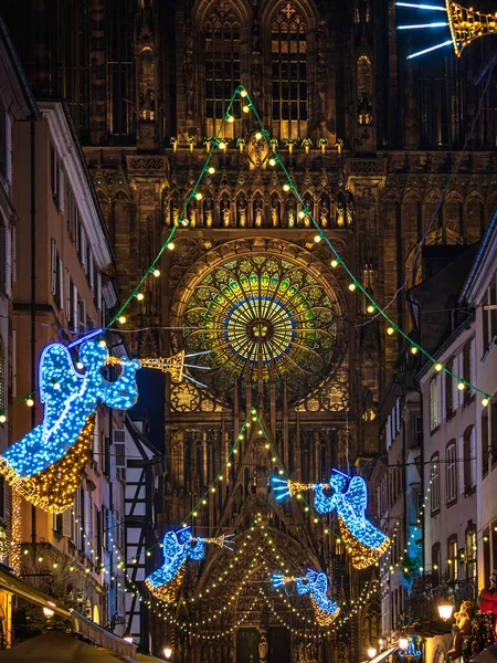 Kerstversiering Straten Van Straatsburg Hoofdstad Van Kerstmis Kerstmarkt Frankrijk — Stockfoto
