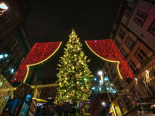 Weihnachtsdekoration Den Straßen Von Straßburg Der Hauptstadt Der Weihnachtszeit Weihnachtsmarkt — Stockfoto