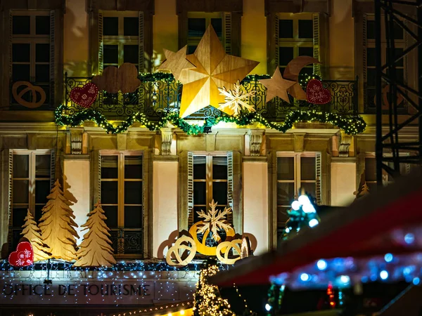 Julpynt Strasbourgs Gator Julhuvudstaden Julmarknad Frankrike — Stockfoto