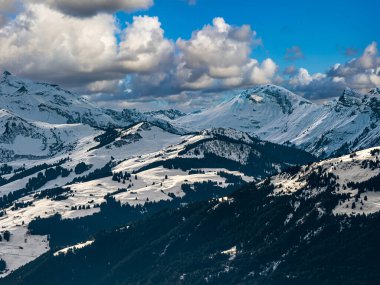 Swiss Alps winter landscape with snow and sun, Europe