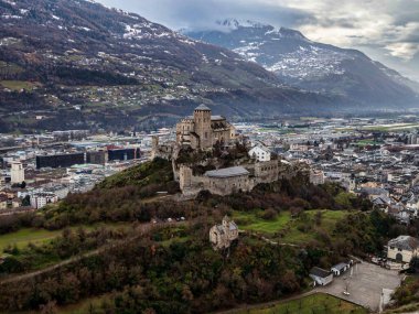 The Valere basilica , fortified church in Sion , canton of Valais ,Switzerland