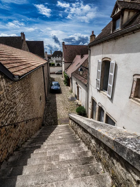 Magnífica Vista Calles Vacías Ciudad Medieval Beaune Borgoña Cielo Tormentoso — Foto de Stock