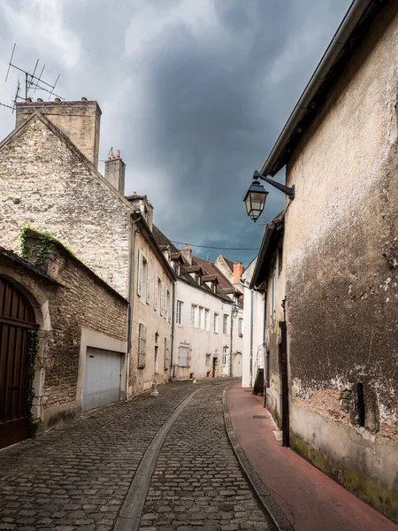 Magnificent View Empty Streets Medieval City Beaune Burgundy Stormy Sky — Stock Photo, Image