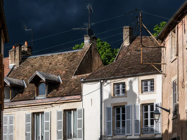 Magnificent View Empty Streets Medieval City Beaune Burgundy Stormy Sky — Stock Photo, Image