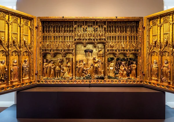 Hällristat Trä Och Förgyllt Altare Dijon Konstmuseum Magnifikt Mödosamt Arbete — Stockfoto
