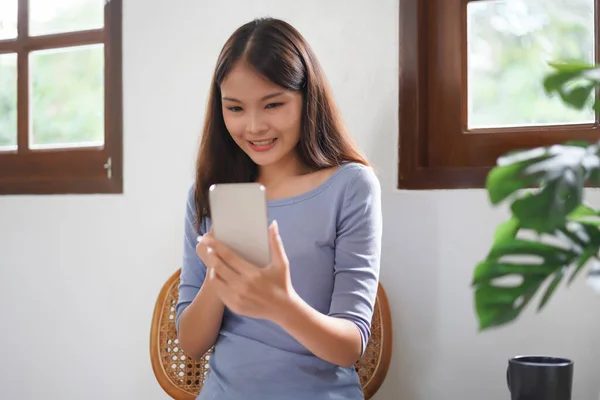 Work Home Concept Business Women Video Call Friend Smartphone Working — Stock Fotó