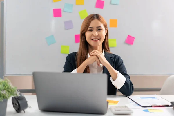 stock image Concept of modern girl leadership, Businesswoman use laptop to working on new startup in office.