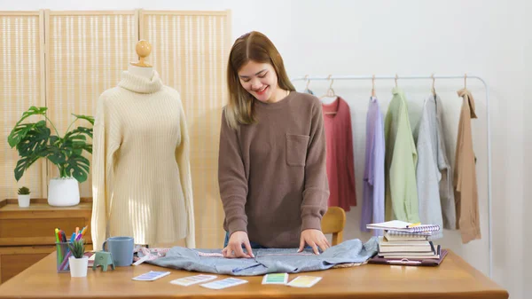 Fashion Design Concept Fashion Designer Measuring Size Shirt Checkup Sending — Stock Photo, Image