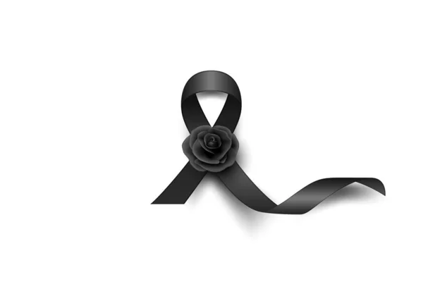 Vector Black Silk Ribbon Mit Schwarzer Rose Design Vorlage Für — Stockvektor